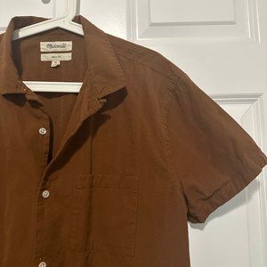 Madewell Brown Easy Camp Shirt in Textured Stripe Short Sleeve Button Down Shirt